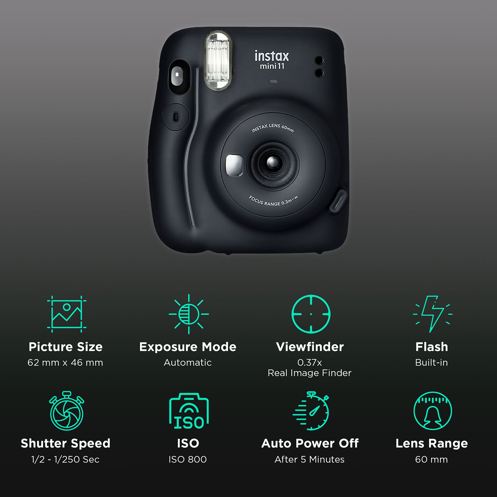 Buy FUJIFILM Instax Mini 11 Instant Camera (Charcoal Grey) Online